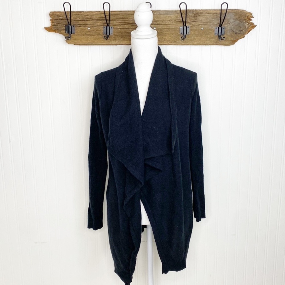 Sea Bleu Cashmere Cardigan Waterfall Open Front Black